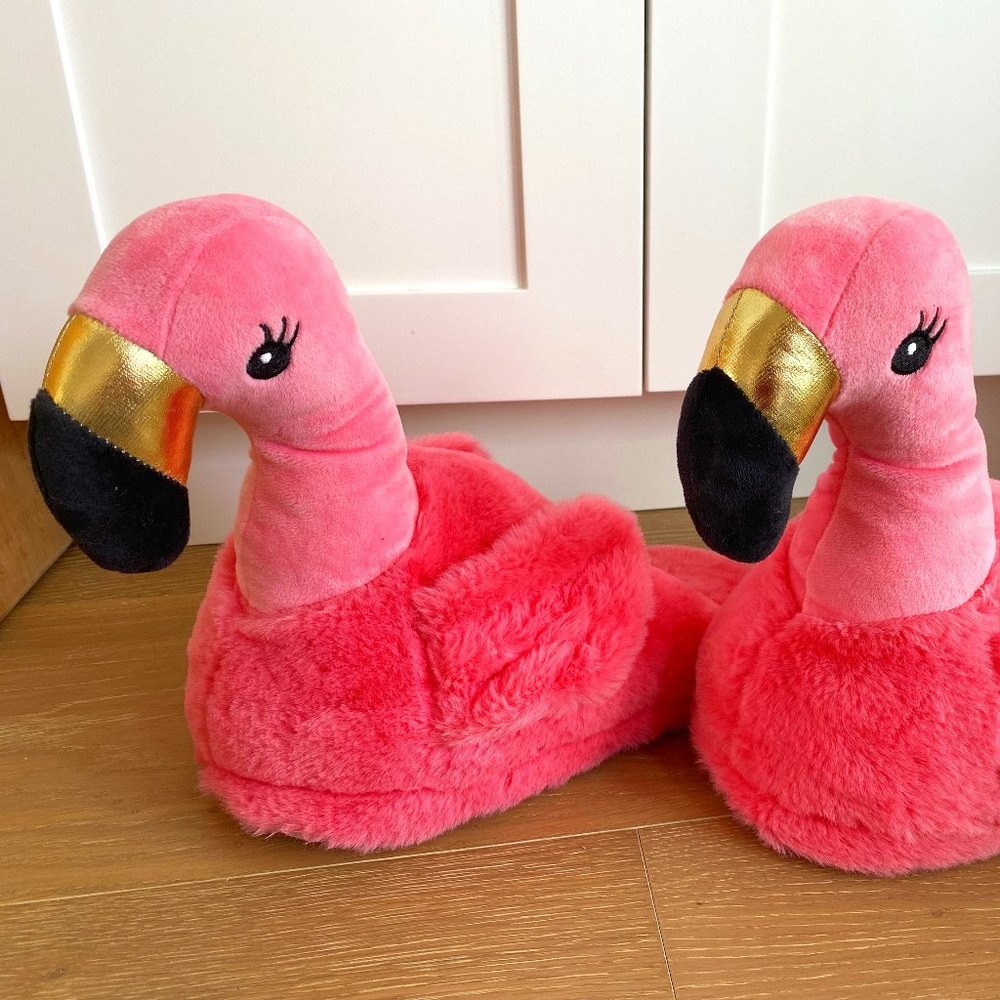 Topshop Pink Flamingo Slippers with Gold Accent